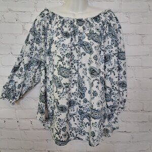 Melloday Paisley Floral Print Off The Shoulder Top Blouse Size XL
